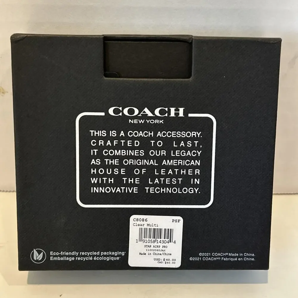 Coach Airpods Pro Case Clear Stars Keychain Red Blue Sparkle-new